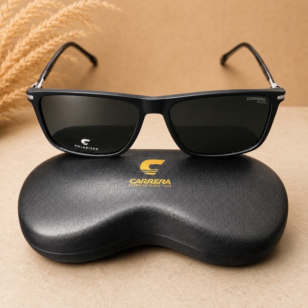 Carrera 298/S Black Rectangular Sunglasses Green Lenses Matte Black Frame